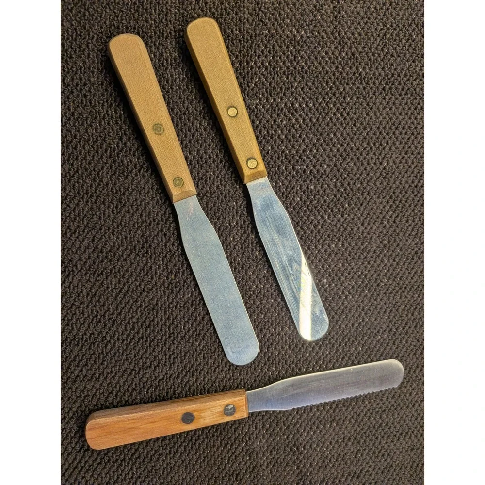 Vintage EKCO Knives Lot of 3 Wood Handle 2 Sandwich Spreaders 1 Paring Knife